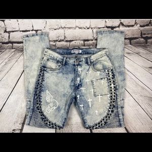 Reason Brand Size 32 Skull Cross Distressed Jeans LKNW